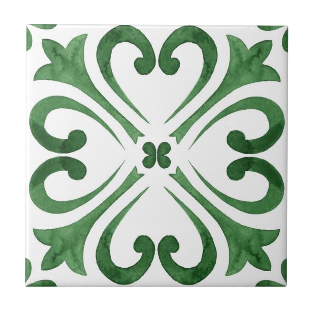 Carreau Vert forêt et floral marocain aquarelle blanc (Devant)