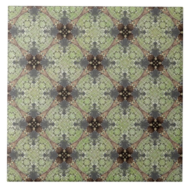 Carreau Vert, gris, bronze Vintage Motif de fleurs (Devant)