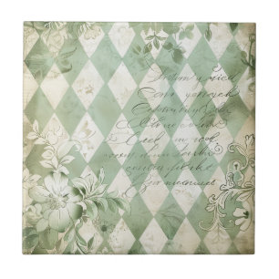 Carreau Vert Harlequin Floral Script Vintage
