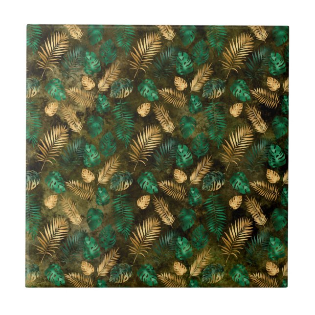 Carreau Vert Jaune de la Jungle Feuilles de Palmier Tropic (Devant)