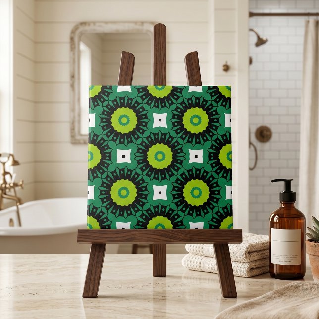 Carreau Vert lime noir et blanc mosaïque motif géométrique (Créateur téléchargé)