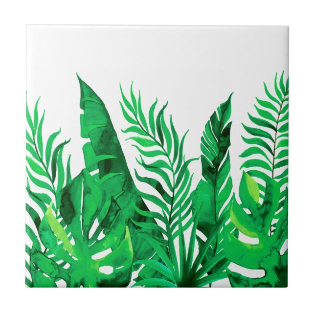 Carreau Vert luxuriant - feuillage tropical d'aquarelle - (Devant)