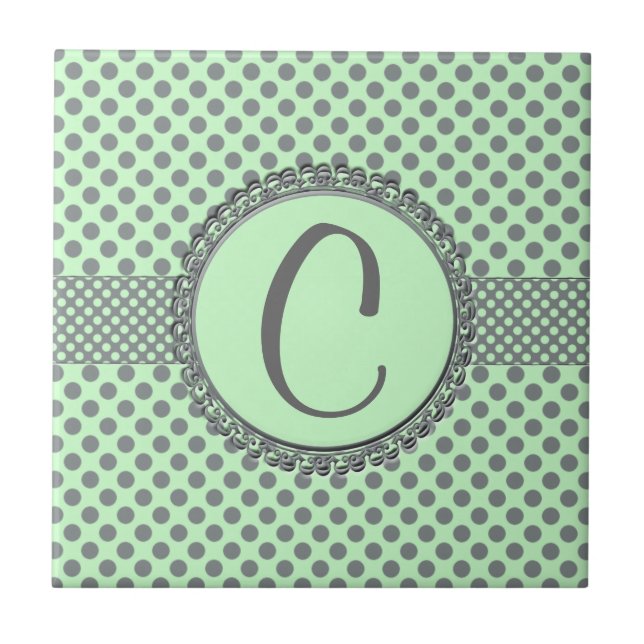 Carreau Vert menthe avec Pois gris-Monogramme STaylor (Devant)