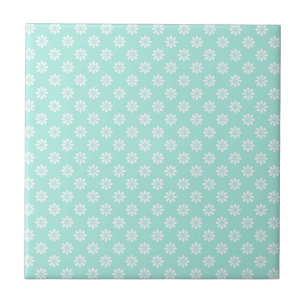 Carreau Vert Menthe et Motif de Marguerites Blanches