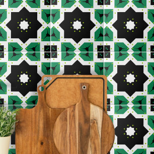 Carreau Vert noir blanc Mosaïque marocaine géométrique