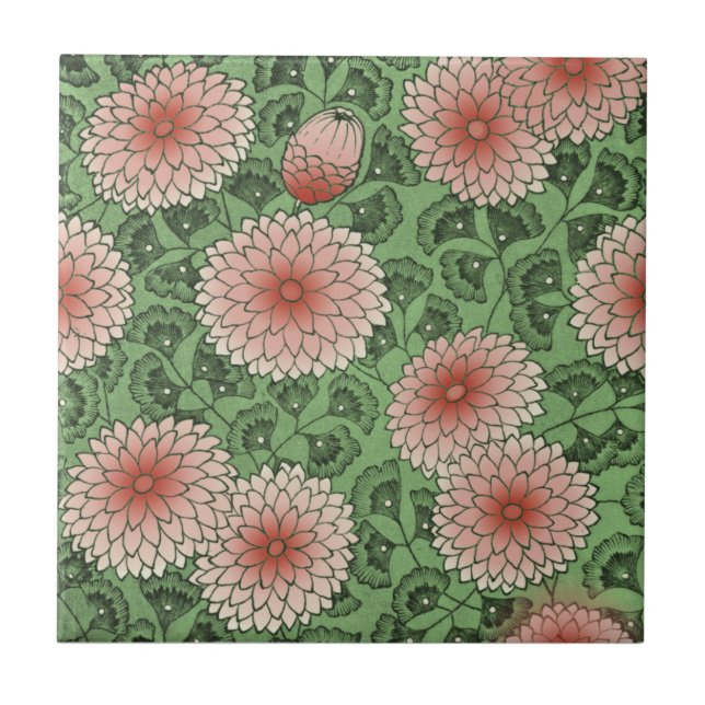 Carreau Vert rose Wm Morris Style Chrysanthemum Repro (Devant)