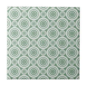 Carreau Vert sauge et motif de cercles élégants en blanc