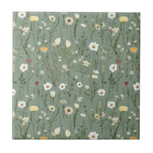 Carreau Vert sauge Rose Jaune Blanc Floral Sans couture