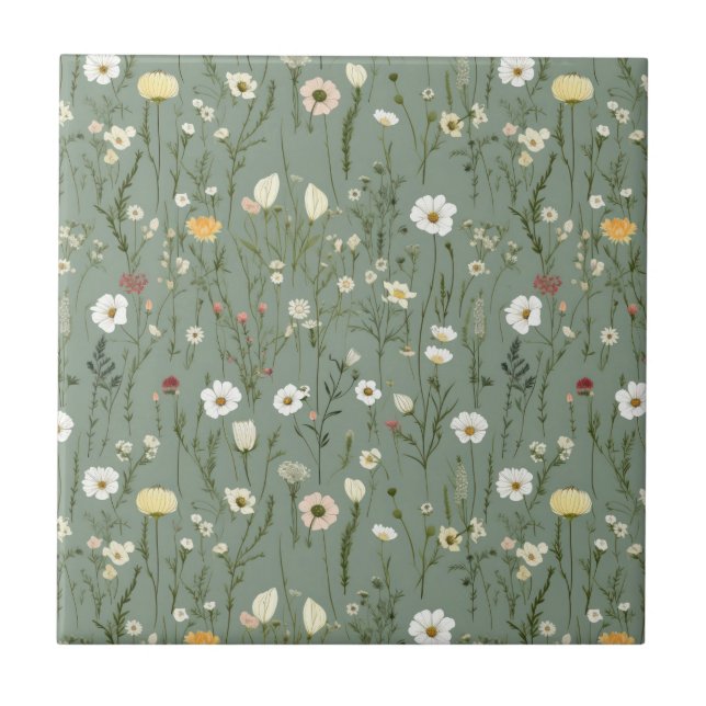 Carreau Vert sauge Rose Jaune Blanc Floral Sans couture (Devant)