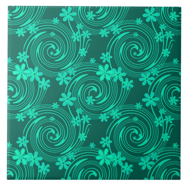 Carreau vert turquoise motif floral clair (Devant)