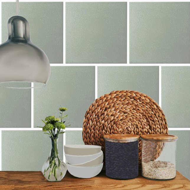 Carreau Verte de fougère (Speckled Fern Green tile, on a kitchen backsplash.)