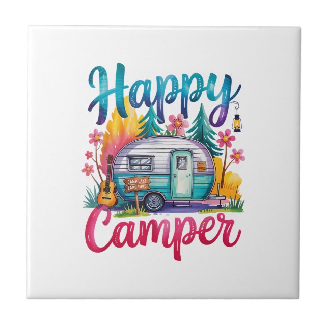 Carreau Vêtements de camping drôle Happy Camper remorque R (Devant)