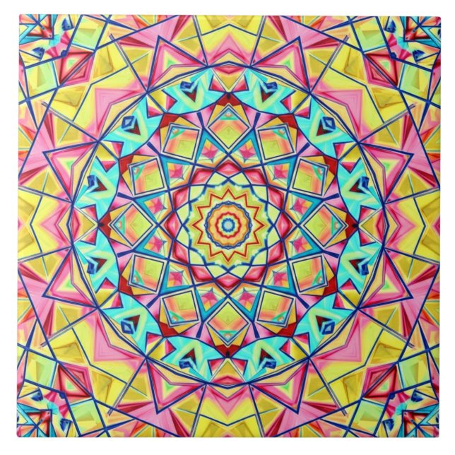 Carreau Vibrant Geometric Kaleidoscope Pattern (Devant)