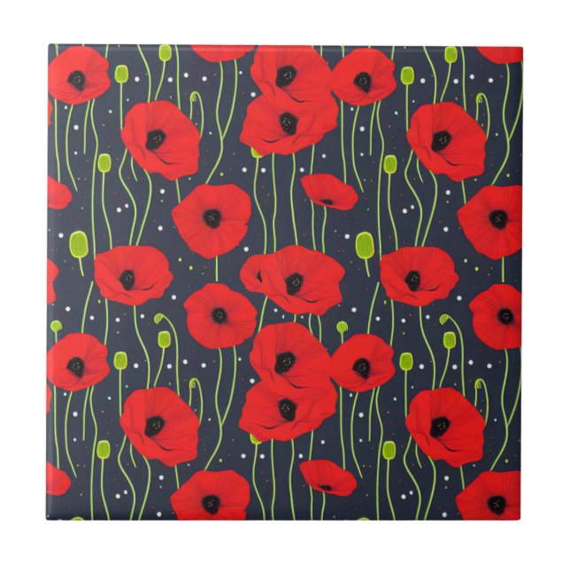 Carreau Vibrant moderne Red Poppies Art Motif (Devant)