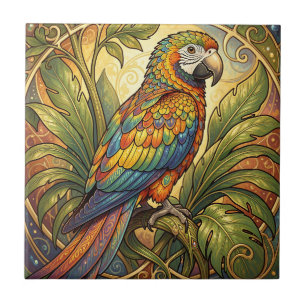 Carreau Vibrant perroquet arc-en-ciel Art nouveau