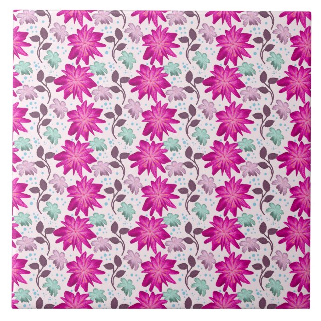 Carreau Vibrant Pink Floral Pattern | Bold Modern Flowers  (Devant)