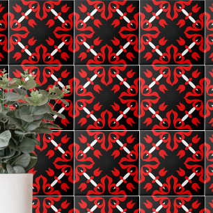 Carreau Vibrant rouge noir et blanc Motif japonais