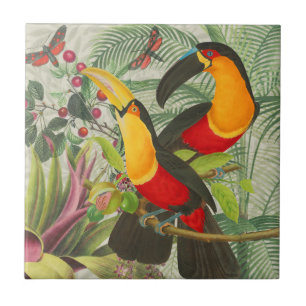 Carreau Vibrant Tropical Toucan Birds Art Exotic Jungle