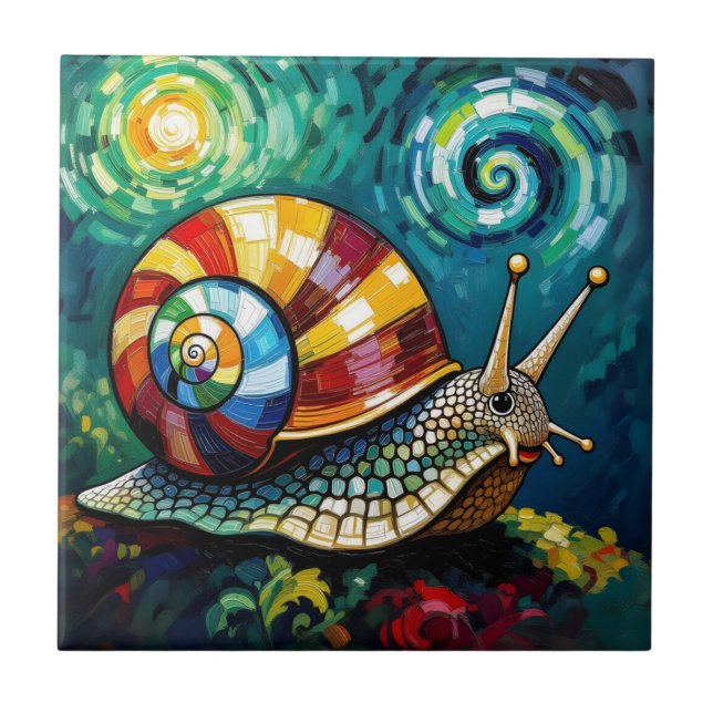 Carreau Vibrantly Colorful Impasto Whimsical Snail (Devant)