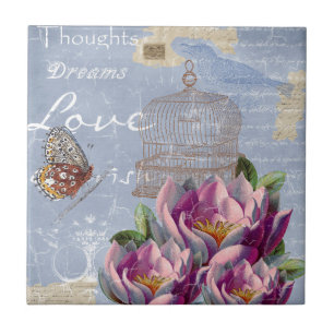Carreau Victorian Love Thoughts Dreams Butterfly Bird Cage