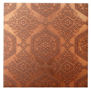 Carreau Victorien Cuivre Floral Embouti Antique