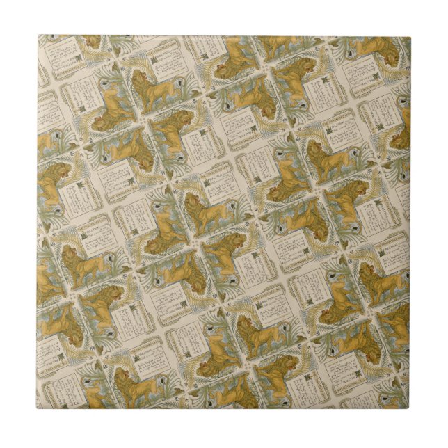 Carreau Victorien vintage Le motif Lion effrayé (Devant)