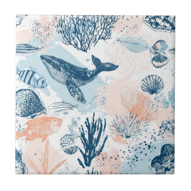 Carreau Vie de baleine côtière Corail Bleu Pêche (1) (Devant)