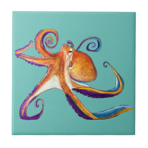 Carreau vie marine d'octopus aquarelle