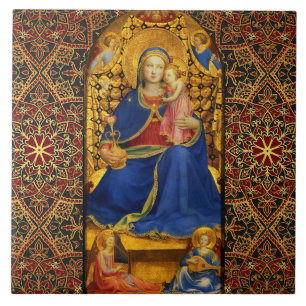 Carreau VIERGE AVEC ENFANT ET ANGES, Red Blue Gold Xmas
