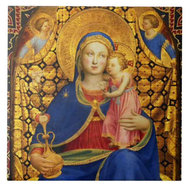 Carreau VIERGE AVEC ENFANT ET ANGES, Red Blue Gold Xmas (Devant)