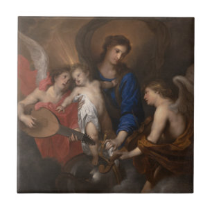 Carreau Vierge et enfant avec la musique faisant des anges