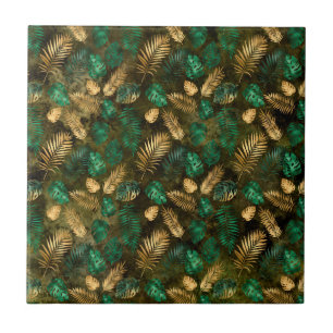 Carreau Vierle Green Yellow Tropical Palm Leaves