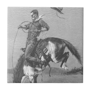 Carreau Vieux cow-boys de rodéo, Bronco cabré par Remingto