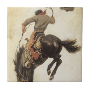 Carreau Vieux Cowboy, étude de Bronco Buster par NC Wyeth