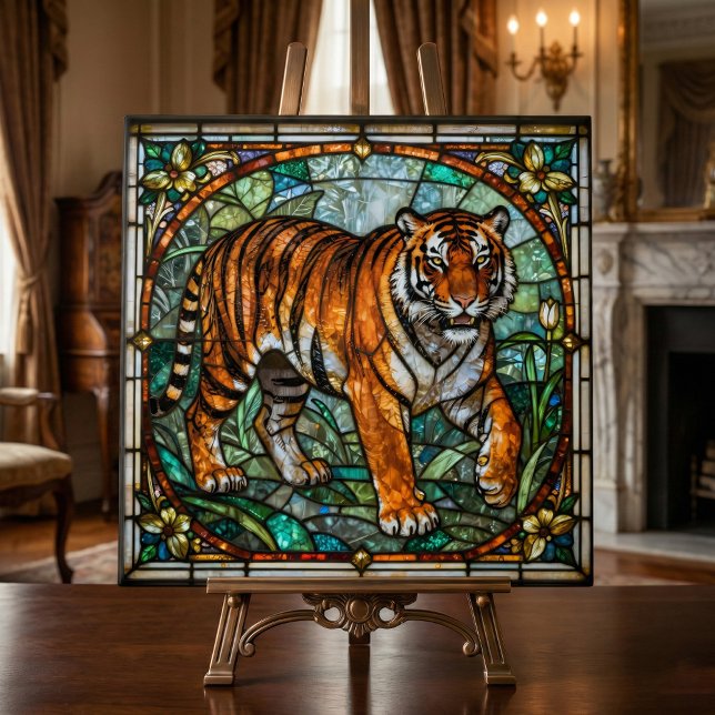 Carreau Vieux Faux Vitrail Tigre Mosaïque Jungle (Créateur téléchargé)