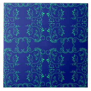 Carreau Vignes abstraites vertes motif bleu