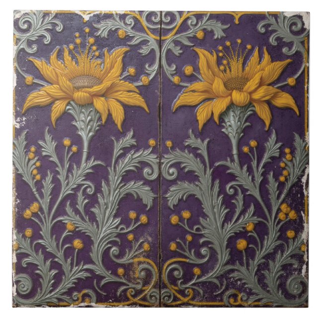 Carreau Vignettes de tournesol en violet (Devant)