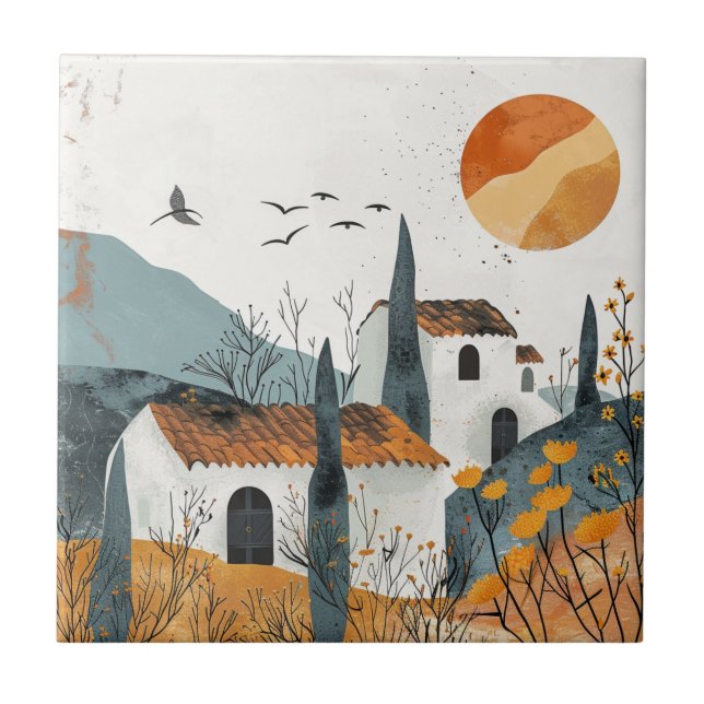 Carreau Village Méditerranéen Paysage Soleil Terracotta (Devant)