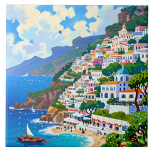 Carreau Village Positano, Italie, Côte Italienne Aquarelle