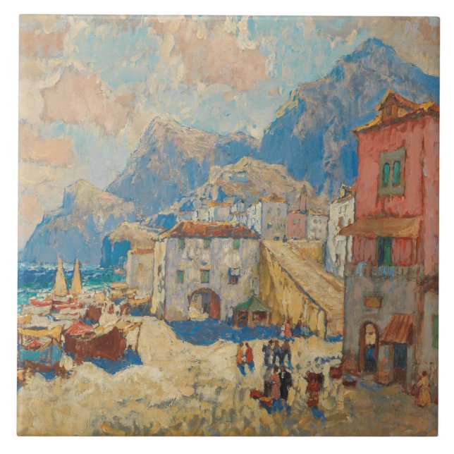 Carreau Ville côtière en Espagne (Paysage espagnol Vintage (Devant)