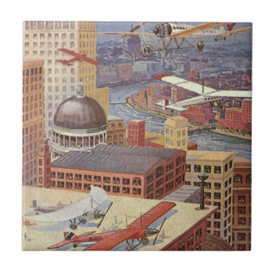 Carreau Ville de science-fiction vintage, steampunk victor