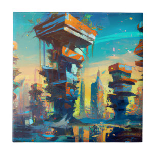 Carreau Ville dystopique futuriste, peinture générée par l