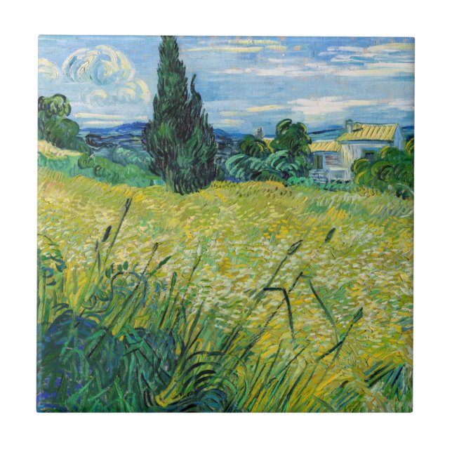 Carreau Vincent van Gogh - Champ de blé vert avec Cypress (Devant)