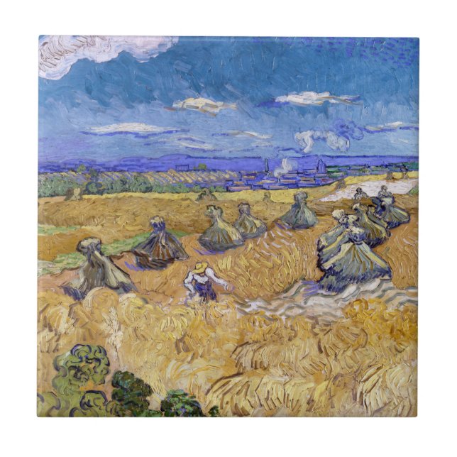 Carreau Vincent van Gogh - Meules de blé avec des moissonn (Devant)