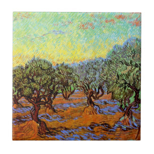 Carreau Vincent Van Gogh - Oliveraie sous un ciel orange