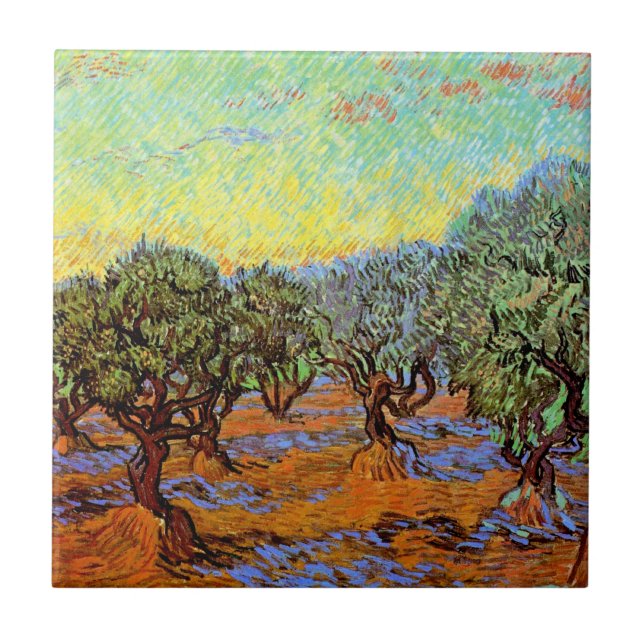 Carreau Vincent Van Gogh - Oliveraie sous un ciel orange (Devant)