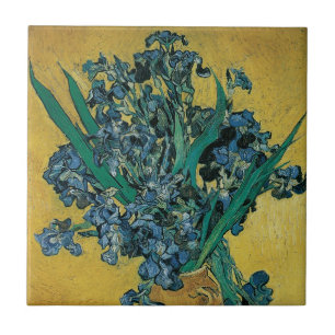 Carreau Vincent van Gogh - Vase avec iris Fond jaune