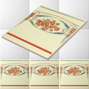 Carreau Vintage 1912 Bouquet floral Art Nouveau Frieze