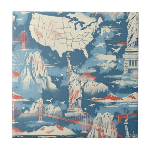 Carreau Vintage American Landmark Motif - Liberty, USA