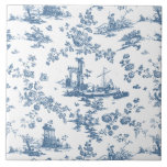 Carreau Vintage Anglais Floral Toile de Jouy-Blue<br><div class="desc">Belle toile de jouy sans soudure motif adaptée d'un modèle anglais gravé par John Munns vers 1770 avec ruines classiques,  port maritime,  berger et guirlandes florales. Bleu sur arrière - plan blanc.</div>